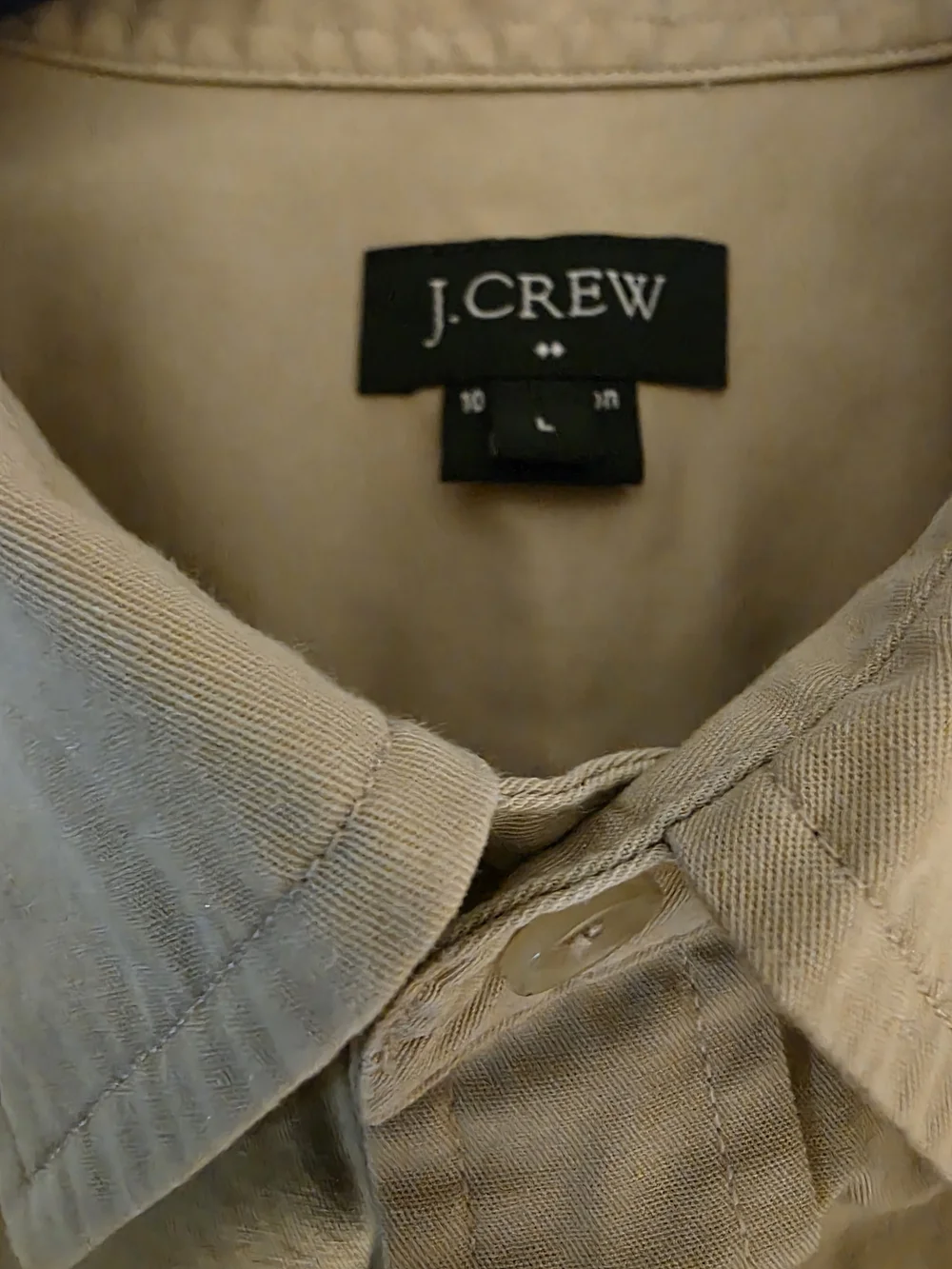 J. Crew Men's Beige Long-Sleeve Button-Down Light Weight Denim Shirt Sz L